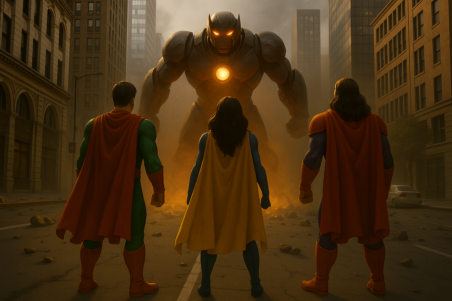 Heroes standing together against overwhelming odds